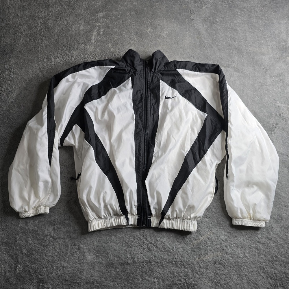 Vintage 90s Nike Windbreaker Track Jacket Womens Small 4-6 Black White Full Zip